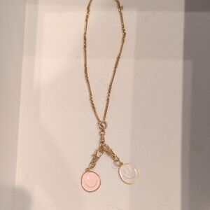 Gold Tone choker Necklace with Pink and White Smiley Charms